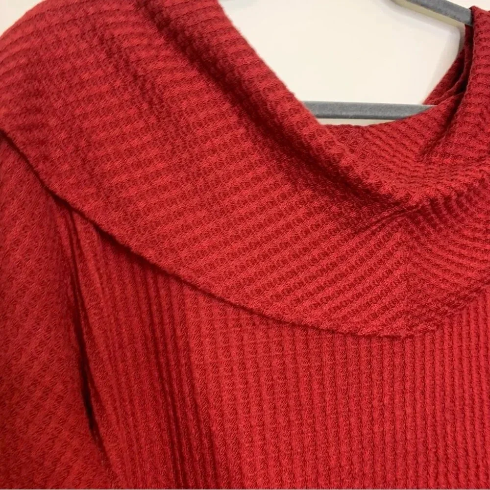 Sympli Burnt Red Off Shoulder Waffle Knit Semi Cropped Sweater Top Size 16